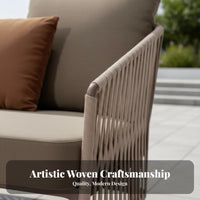 3 Pieces Weather-Resistant Rope Weave Conversation Group Modern Aesthetic Patio Furniture space-saving Outdoor Furnishing for Apartment Dwellers, Homeowners, pairs, Balcony, Terrace, Garden, support cushionyard