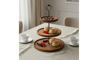 3 Tier Cake Stand Rustic Wooden Tiered Tray Space Saving Round Dessert Display Rack for Party