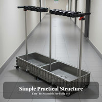 Mop Rack with Wheels and Drip Tray Stainless Steel Frame Mobile Mop and Broom Holder Easy Drainage Rolling Cleaning Tool Organizer for Janitors, Hotel