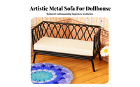 Miniature Wrought Iron Sofa Social Media Design Dollhouse Sofa Miniature Couch Includes Pillows 1/12 Scale Couch Delicate