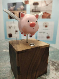 Wooden Carved Pig Figurine Desk Decor Stress Relief Gift