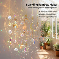 6 Pcs Suncatcher Set, Hanging Sun Catchers Indoor Window, Modern Minimalist Decor with Rainbow Illumination Effects, 43cm Glass & Metal