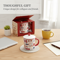 Chinese Style Ceramic Mug with Lid, Large Capacity Enamel-Look Coffee Cup for Office and Home