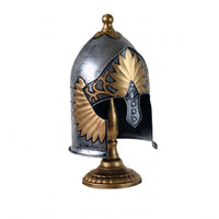 Gold Trim Silver Roman Helmet Ornament Lustrous Finish Roman Warrior Helmet Tabletop Decoration Home Decor for Bar, Restaurant