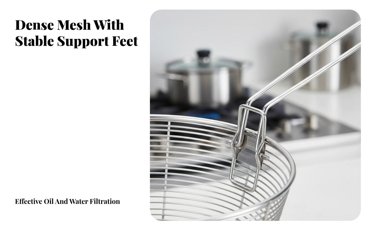 Deep Fry Basket Rust Resistant Stainless Steel Frying Basket Stainless Steel Wire Strainer Long-Lasting Round Colander With