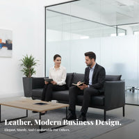Genuine Leather Three-Seater Office Couch Minimalist Design 3-Seater Waiting Room Sofa Professional Appearance Reception Seating Thick Padding for Customers, Business Owners, Interior Designers, Lobby, Hospital, Airport
