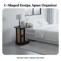 On Wheels C-Shaped Rolling Side Table Space-Saving Rolling C-Shaped Table Rounded Corners Nightstand Rattandesign Panels for Apartment Dwellers, Homeowners, Home Office Workers, Living Room, Bedroom, Small Areas
