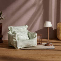 Dollhouse Sofa with Lamp Striped Dollhouse Sofa with Pillow Textile Miniature Couch for Tabletop Display