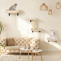 Cat Shelf and Wood Climbing Shelves Set, Wall Mounted Perch with Scratching Surface, Modern Furniture Wall Shelves for Indoor Cats to Play