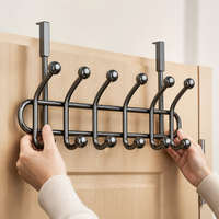 No-Drill Over Door Hanger, 2-Layer Over Door Hook Rack, Gunmetal Grey Carbon Steel for Coats Bags, Minimalist Powder-Coated Over Door Hook