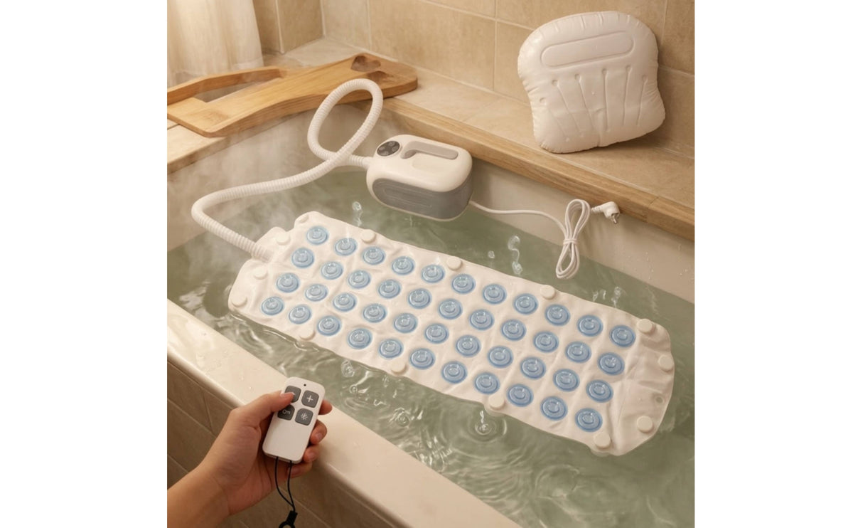 Relaxing Electric Bubble Massage Mat Padded Bathtub Massage Mat with Pillow Full-Body Adjustable for Adults