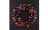 Halloween Ball Wreath Black Bead Wreath with Arachnids Metal-Effect Door Hanging for Mantel
