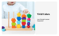 Educational 5-Post Stacking Game Develops Hand-Eye Coordination Wooden Geometric Stacker Promotes Logical Thinking for Classroom, Playroom