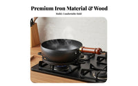 Hand Hammered Iron Wok Easy to Clean Hand Hammered Wok Deep Stir Fry Pan Included Cookware Anti-Scald Handle