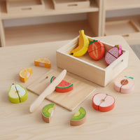 Educational Wooden Cutting Food Set Realistic Slicing Action Sliceable Play Food Develops Physical Skills Sliceable Fruit Vegetable Toy Long-Lasting Wood for Preschoolers, Kids, Toddlers, Kindergarten, Preschool