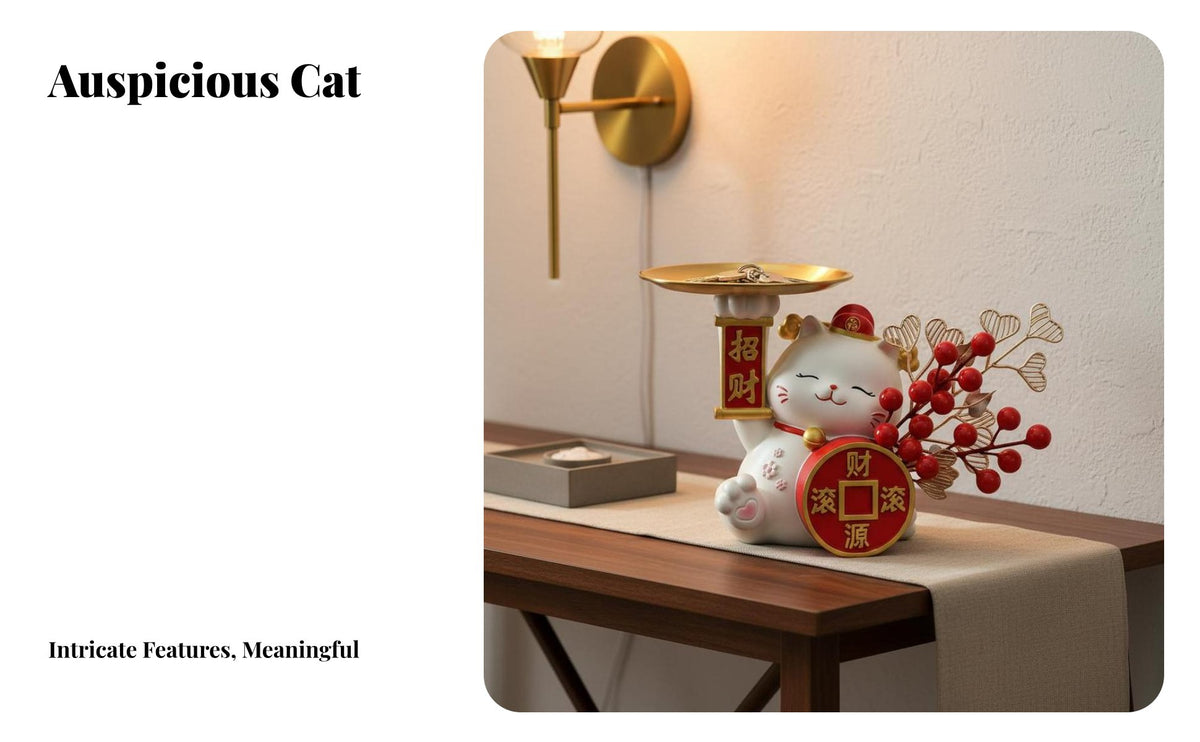 Maneki-Neko Figurine Tray Proceed Od Luck Attraction Fortunate Cat Key Holder Beckoning Cat Storage Statue Cute Design