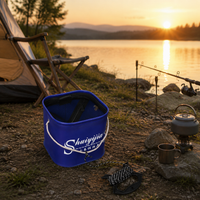 Collapsible Fishing Bucket with Rope, Waterproof PVC Coated Foldable Water Bucket for Fish Care, Portable Leakproof Cylindrical Design