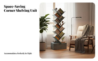 Tree Shaped Bookshelf Space-Space-Efficient Tree Bookshelf Stable Structure Floor Standing Bookcase for Students, Homeowners, Living Room, Small Areas