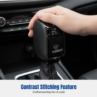 Gear Shift Knob Cover, Genuine Leather, for Chery Tiggo 8 Max, Anti-Slip, Interior Upgrade