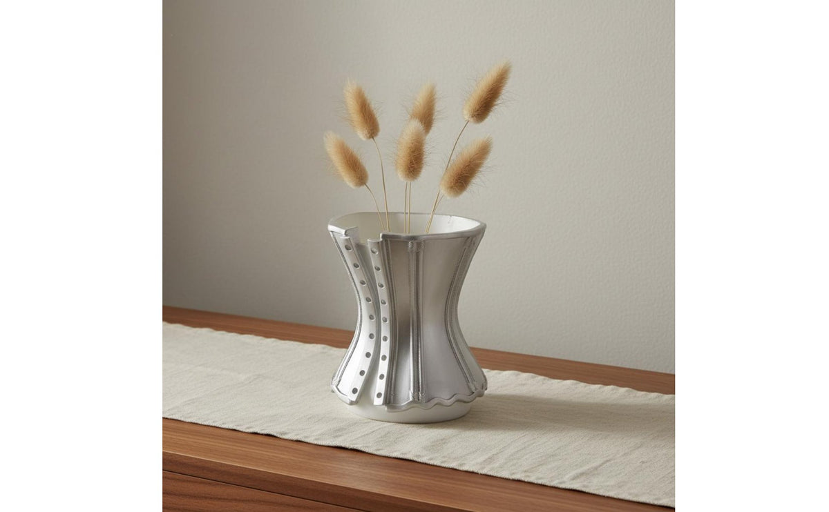 Geometric Vase Minimalist Resin Vase White Finish for Living Room, Bedroom