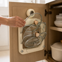 Wall-Mounted Pot Lid Holder with Detachable Drip Tray, No-Drill Suction Cup Design for Kitchen Organization