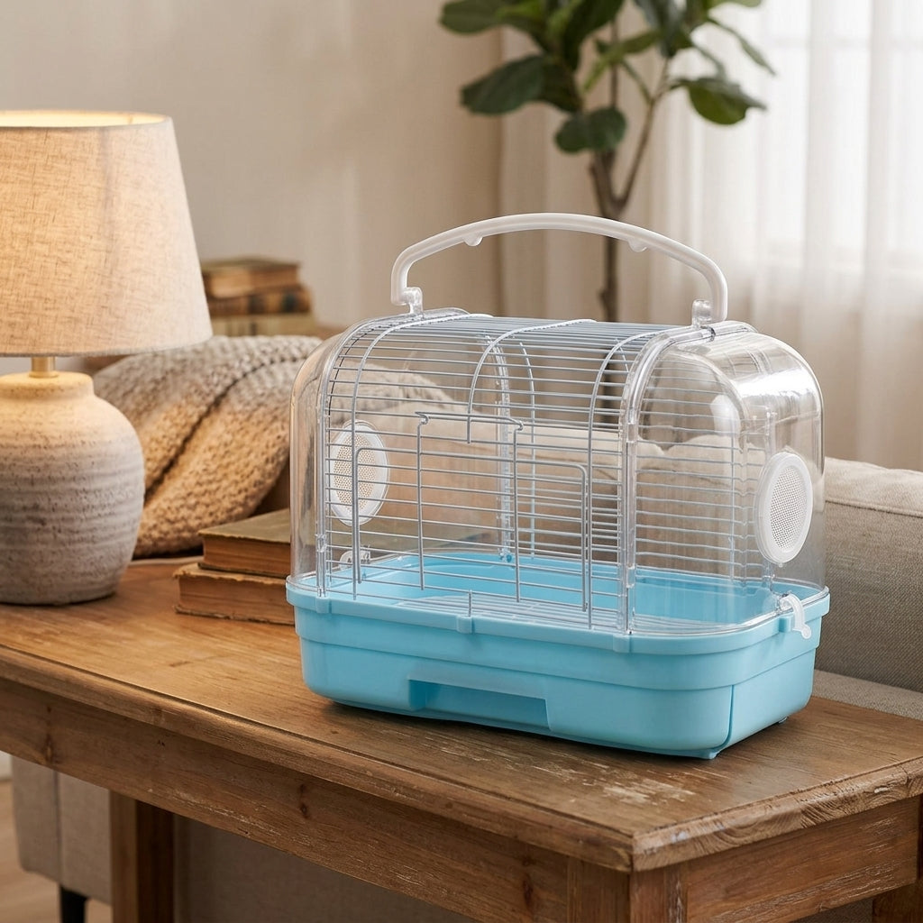 Handheld Cage for Avian Transport with Standing Perch, Portable Cage with Observation View, Small Portable Acrylic Parrot Outdoor Space Capsule