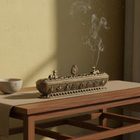 Alloy Fragrance Stick Holder Censer Auspicious Symbols Double Deer Censer Horizontal Fragrance Stick Holder Box Mantra Engraving