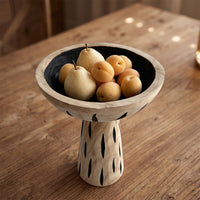 Wooden Pedestal Bowl Handcrafted Wood Display Riser Round rack for Entryway Table, Bookshelf