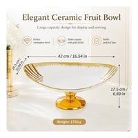 Ceramic Bowl with Pedestal Base Gold-Accented Foot Bowl with Scalloped Rim Decorative Round for Tabletop, Dining Table