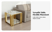 Light Luxury Design 2-Tier Square Side Table Double-Layer Storage 2-Tier Side Table Easy Assembly Gold Frame Nightstand Scratch-Resistant for Interior Designers, Apartment Dwellers, Gift Givers, Living Room, Bedroom, Office, Reception Area