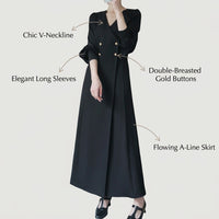 Maxi Dresses for Women Plus Size with V-Neck Design, Long Sleeve Polyester Dress for Occasions, Flared Fit up to 5XL for Comfort
