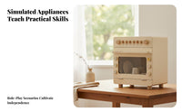 Cream-Colored Pretend Oven Rounded Corners Wooden Kids Oven Front Window Pretend Dishwasher Round Knobs