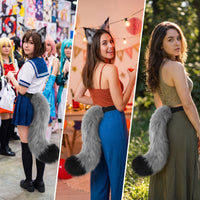 Feline Tail with Strap Comfortable Faux Hair Tail Easy to Wear Accessory for Cosplayers, Kids, Cosplay, Halloween
