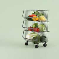 Stainless Steel Kitchen Storage Trolley on Wheels for Vegetables and Fruits, Rolling Bathroom Cart with Removable Baskets
