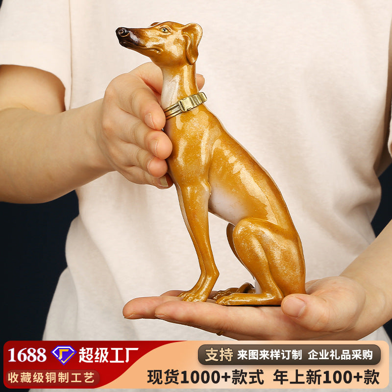 Colored Copper Greyhound Dog Zodiac Figurine for Home Office Decor
