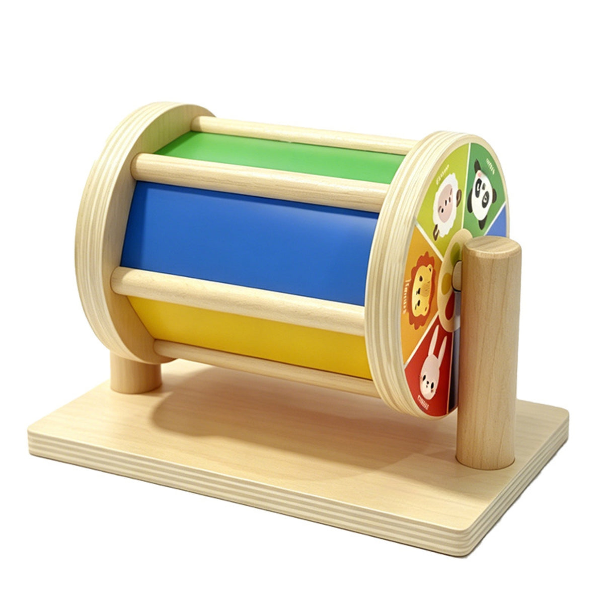 Rotating Wooden Drum Toy with Base Child-Centered-Inspired Revolving Drum Sensory Interactive for Babies, Toddlers, Infants, Playroom, Daycare, Classroom