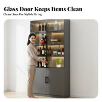 Glass Door Beverage Cabinet Dustproof Design Beverage Bar Cabinet Multi-Versatile Living Room Display Hutch for Homeowners, Home Entertainers, Kitchen