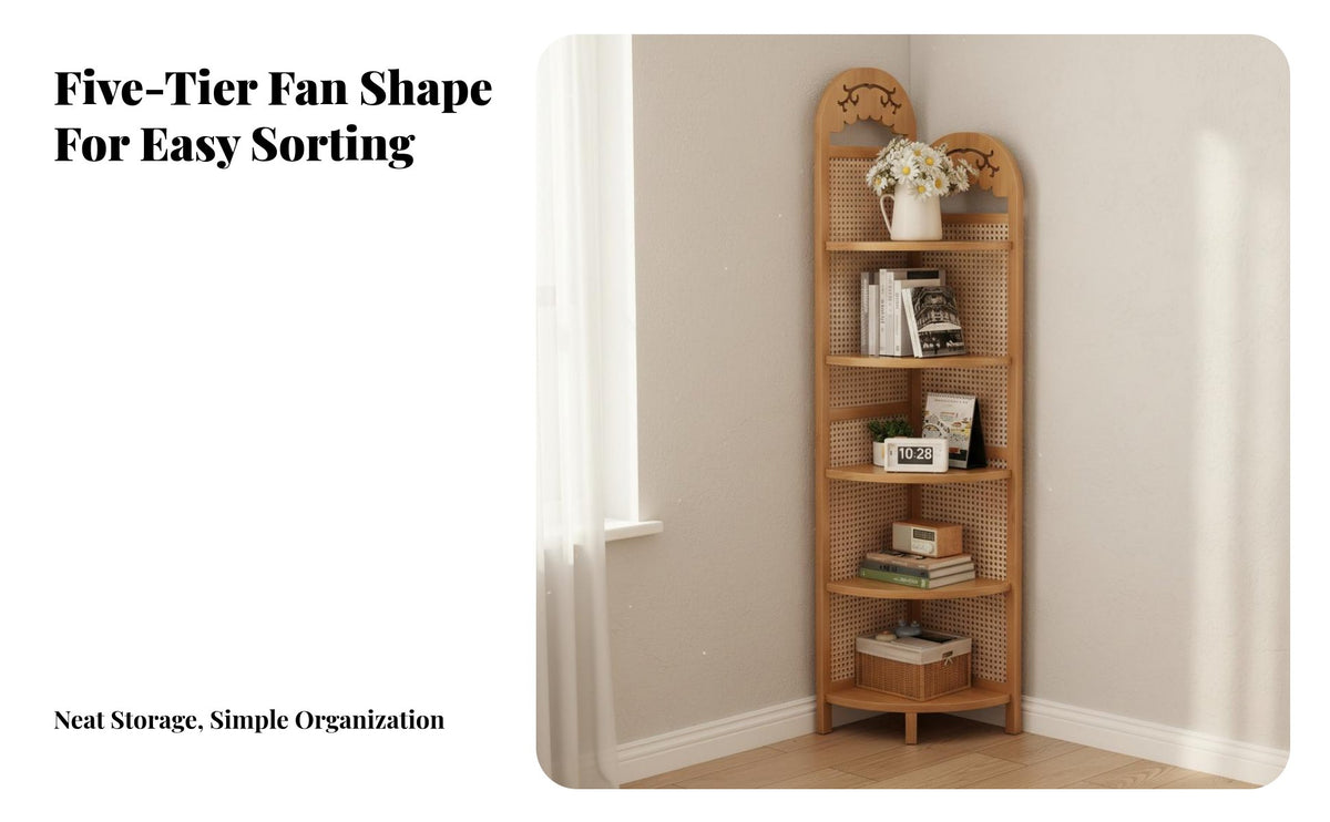 Multi-Tier Corner Shelf Retro Design Tiered Corner Stand Space-Saving Storage Rack for Apartment Dwellers, Decor Enthusiasts, Bedroom, Office, Kitchen