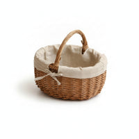 Lined Wicker Basket with Lining Natural Woven Basket with Handle Handwoven Portable for Gift Wrapping, Picnic, Flower Arrangement, Home Storage