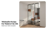 Stainless Steel Glass Partition Light Luxury Design Fluted Glass Room Divider Semi-Transparent Modern Entryway Screen for Renters, Foyer, Cafe
