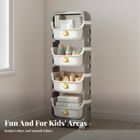 Multi-Tier Toy Storage Cart With Wheels Cartoon Storage Trolley Mobile Toy Bin Organizer Detachable Bins for Playroom, Preschool