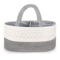 Braided Cotton Rope Basket Loop Handles Woven Storage Basket Striped Lining Neutral Tones
