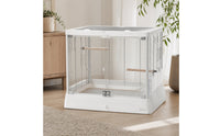 Glass Bird Cage Modern Bird Cage with Pull-out Tray Rectangular for Home Display, Indoor