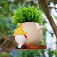 Creative Design Swinging Dwarf Flower Pot Weather Resistant Gnome Swing Planter Whimsical Decoration Resin Gnome Statue Planter for Patio, Yard, Balcony