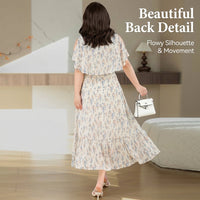 Summer Dress for Plus Size Women with Off Shoulder Neckline, Floral Midi in Sheer Fabric for Casual Wear