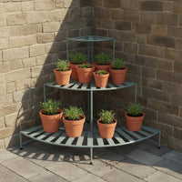Space Saving Fan Shaped Plant Holder Freestanding Wrought Iron Corner Shelf Multi-Purpose Corner Plant Shelf Sturdy Construction for Balcony, Patio, Living Room