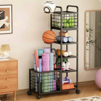 Wheeled Workout Equipment Storage Rack Carbon Steel Rolling Gym Organizer Casters Exercise Equipment Rack Metal