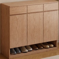 Nordic Wood Shoe Storage Cabinet, Ash Wood Finish Hallway Storage Unit, 35cm Deep Shoe Cupboard for Small Flats