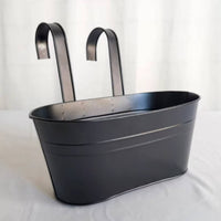 Hook Hangers Metal Hanging Planter Container Drainage Hole Oval Hanging Planter Container Embossed Label Panel Garden Decor Lightly Distressed