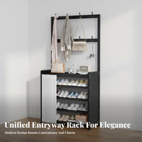 Multifunctional Design Entryway Coat Rack with Shoe Shelves Space-Saving Coat Rack Shoe Storage Unit Large Capacity Home Furniture Easy Assembly for Apartment Dwellers, Homeowners, Hallway, Mudroom, Bedroom, Living Room